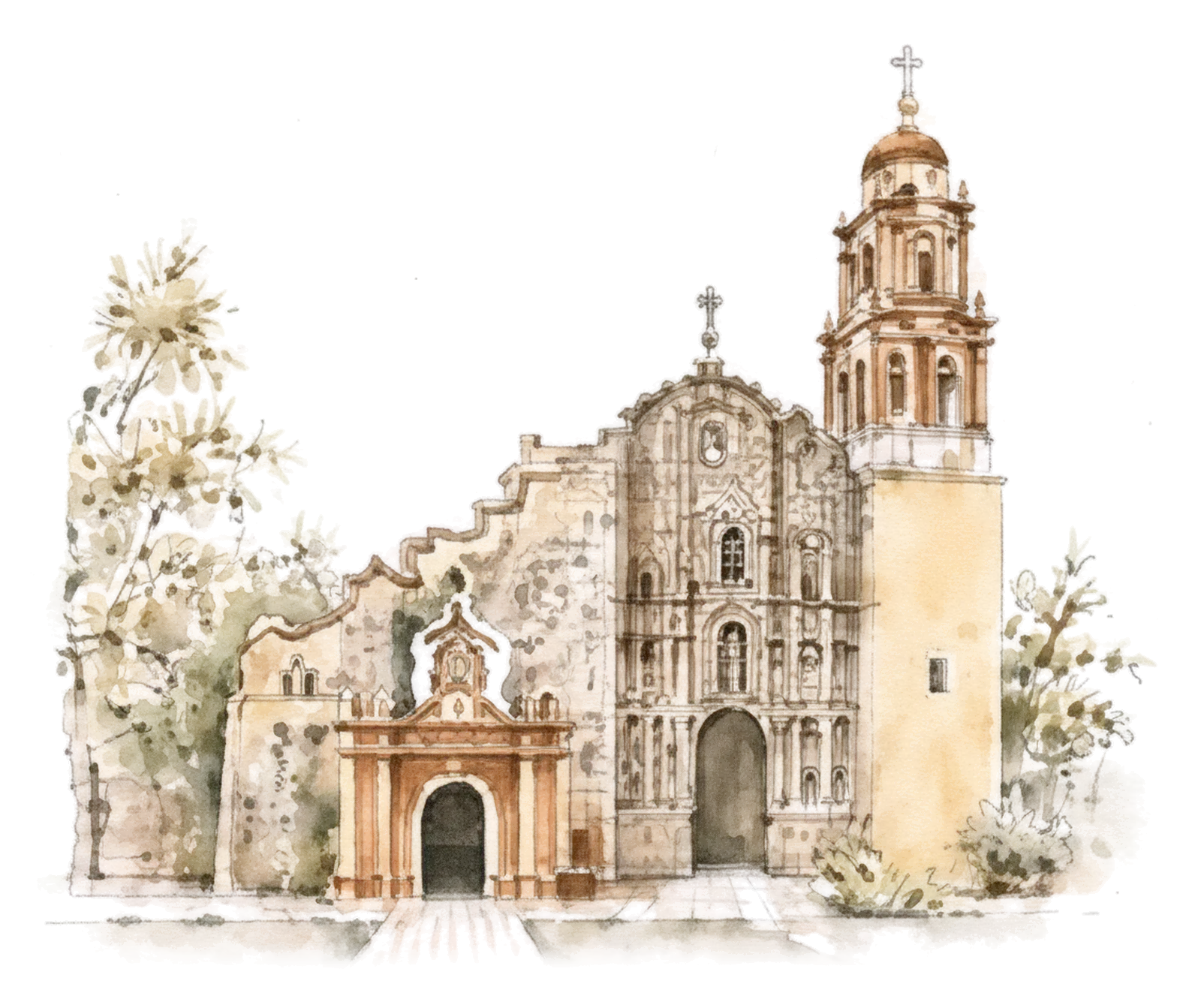 Templo del Señor Santiago Apóstol en acuarela